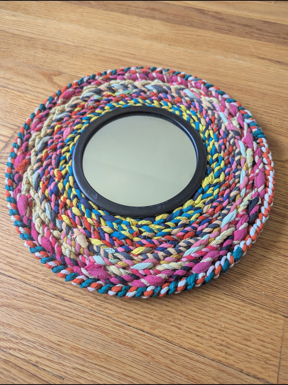 Handwoven Multicolor Round Accent Mirror